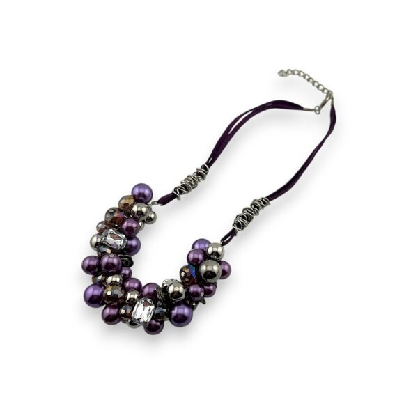 Chunky Bubble Necklace Purple and Silver Balls - Picture 8 of 11